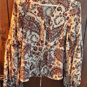 Banana Republic Brown and Cream Paisley Blouse